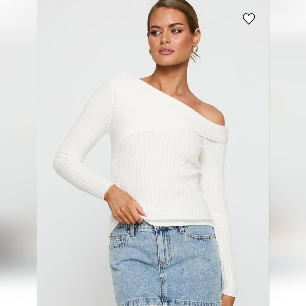 Princess Polly Off-Shoulder WHITE Sweater
